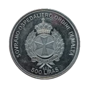 2005 Order of Malta Fantasy 500 Liras – XV Mediterranean Games (Almeria) – 1 oz .999 Silver